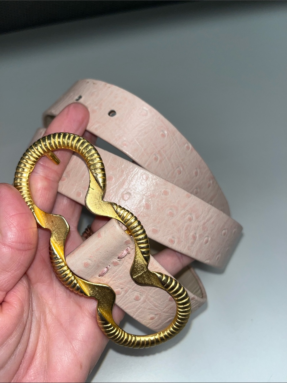 Carlisle Pink Textured Leather Belt with Gold Wavy Buckle
